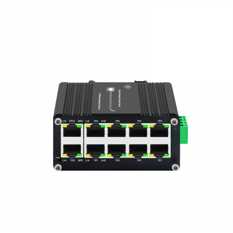 Rugged Industrial 10-port RJ45 Gigabit PoE Switch