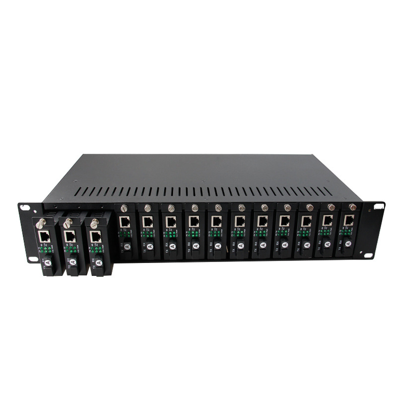 19'' 2U 14-Slot Hot-Swappable Media Converter Chassis Dual PSU for Fiber Transceivers